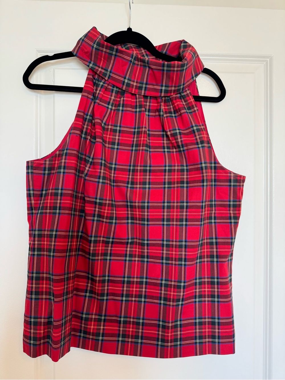 Sail to Sable Women’s Red Plaid Sleeveless Cowl Neck Top